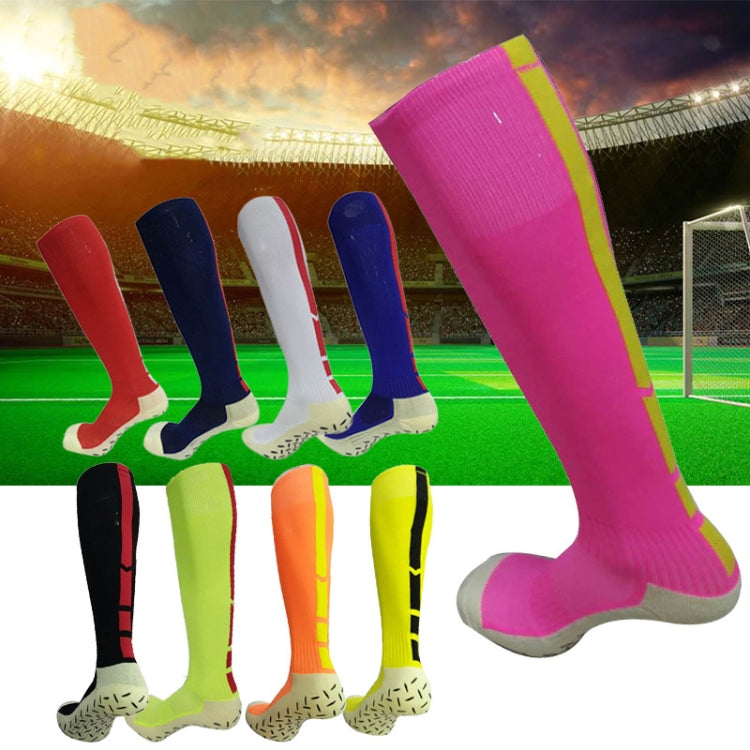 Thick Non-Slip High Knee Socks Breathable Comfortable Wear-Resistant Man Football Socks, Black, White, Yellow, Light Blue, Deep Blue, Orange, Red, Pink