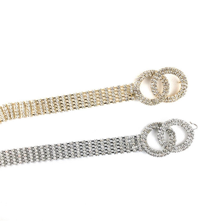 Women Double Loop Shape Diamond Belt Waist Chain, 120cm