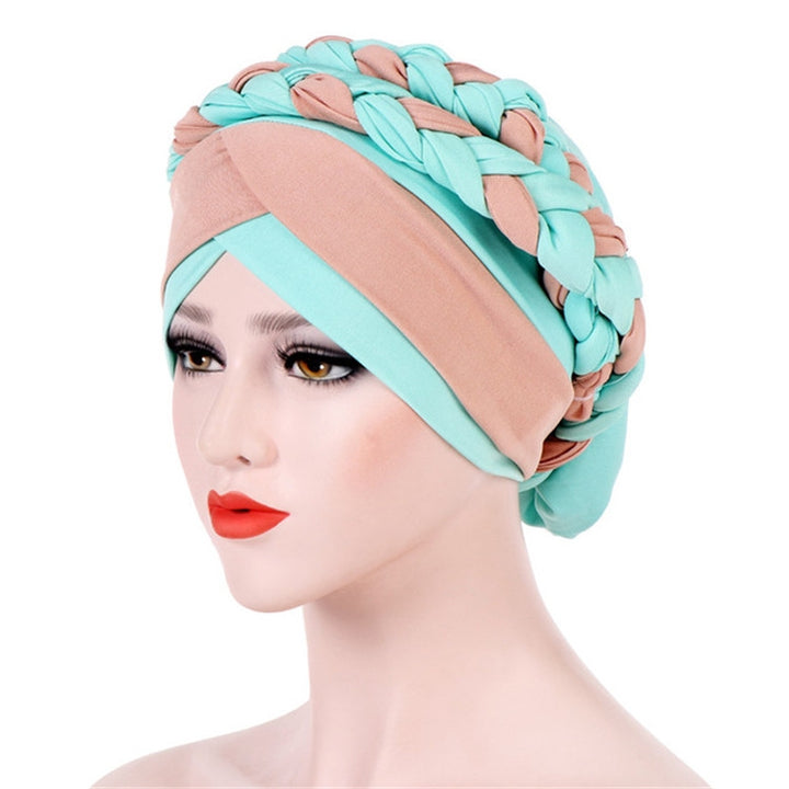 Two-color Braided Milk Silk Turban Cap, M（56-58cm）