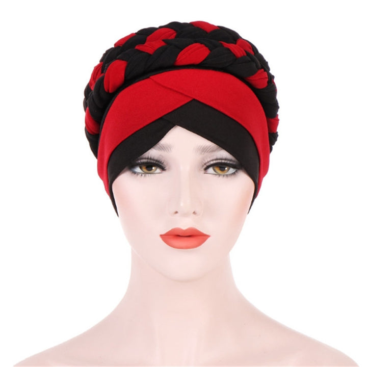 Two-color Braided Milk Silk Turban Cap, M（56-58cm）