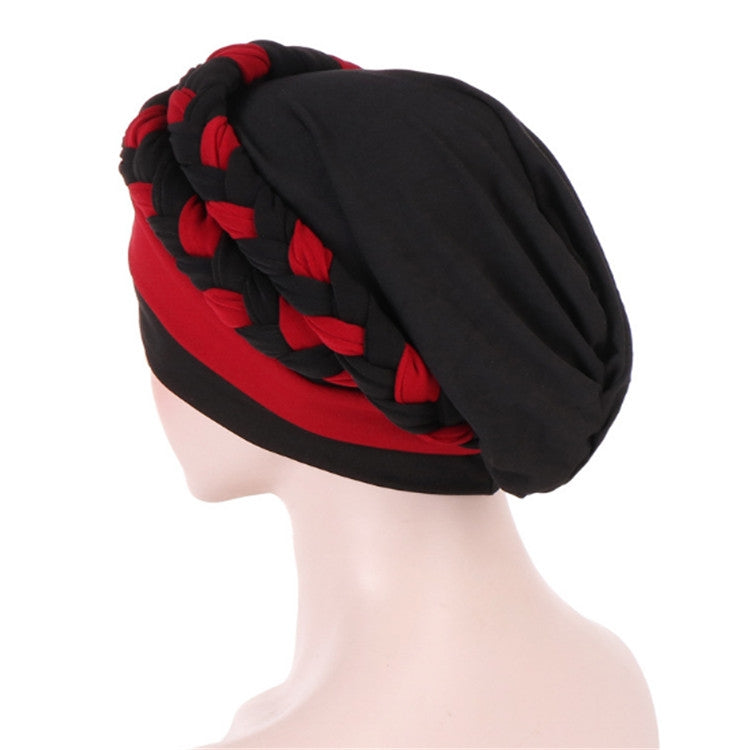 Two-color Braided Milk Silk Turban Cap, M（56-58cm）