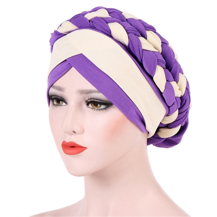 Two-color Braided Milk Silk Turban Cap, M（56-58cm）