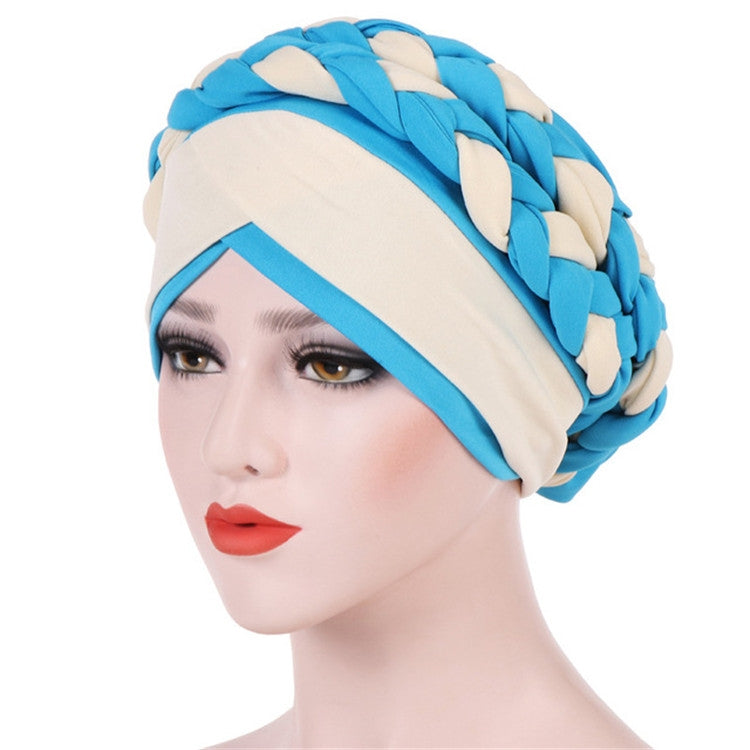 Two-color Braided Milk Silk Turban Cap, M（56-58cm）