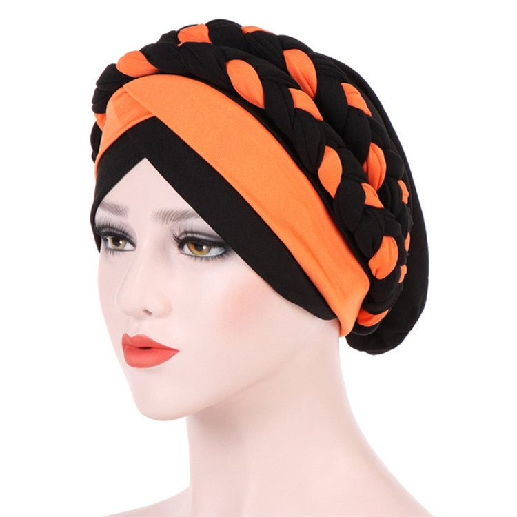 Two-color Braided Milk Silk Turban Cap, M（56-58cm）