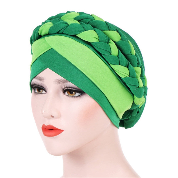 Two-color Braided Milk Silk Turban Cap, M（56-58cm）