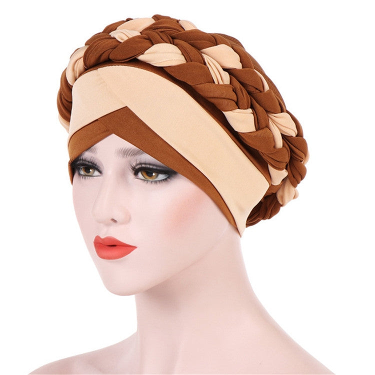 Two-color Braided Milk Silk Turban Cap, M（56-58cm）