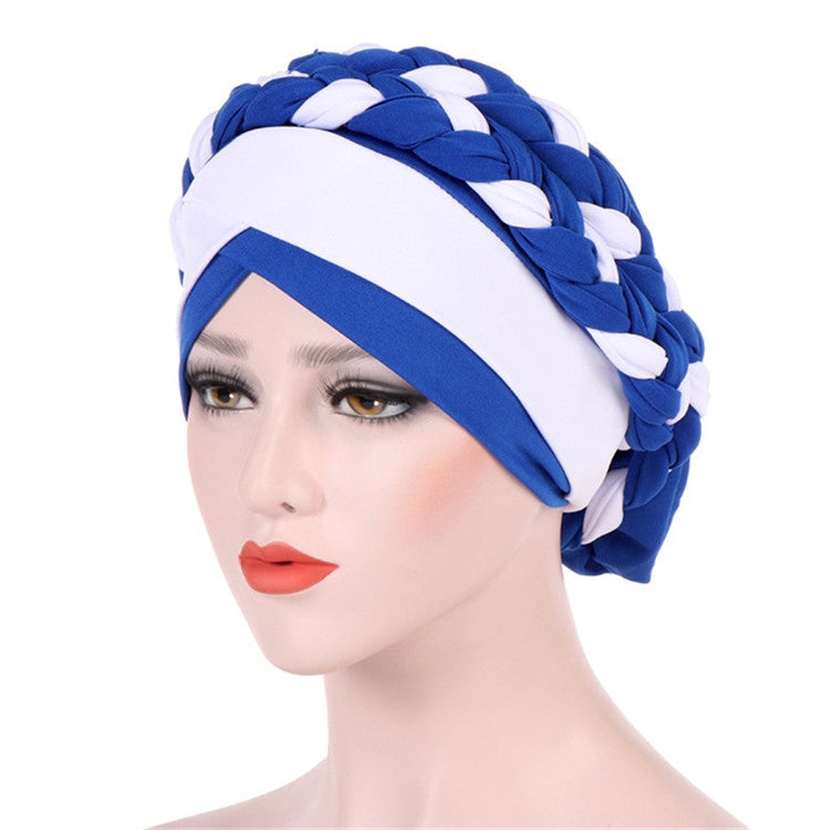 Two-color Braided Milk Silk Turban Cap, M（56-58cm）