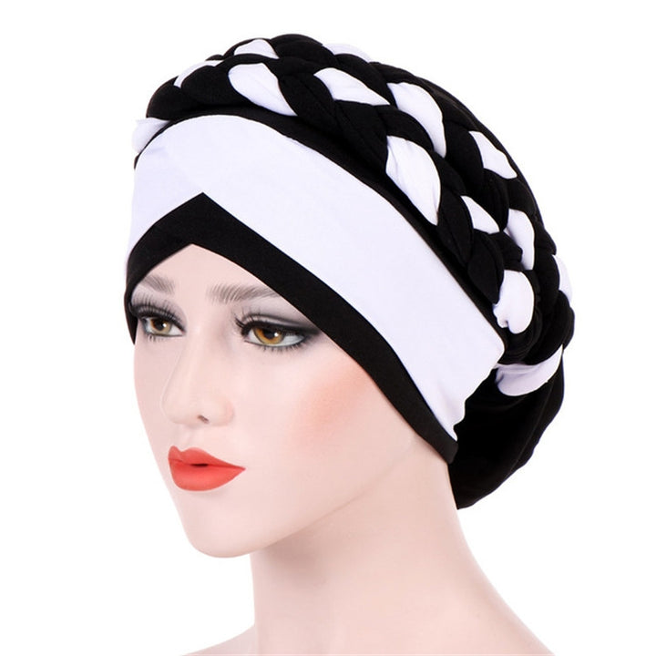 Two-color Braided Milk Silk Turban Cap, M（56-58cm）