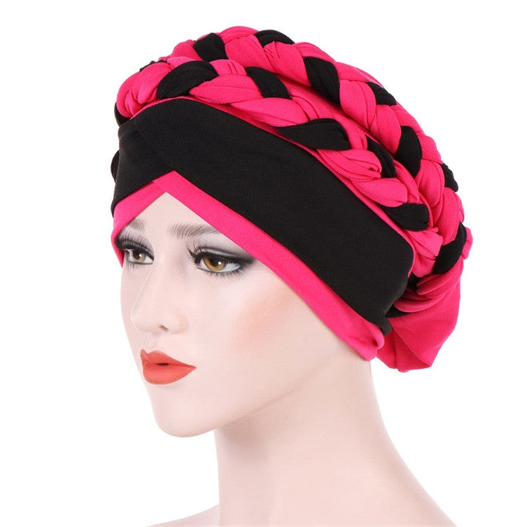 Two-color Braided Milk Silk Turban Cap, M（56-58cm）