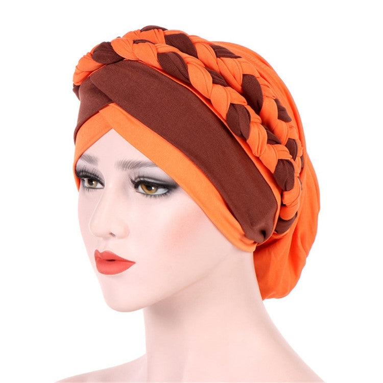 Two-color Braided Milk Silk Turban Cap, M（56-58cm）