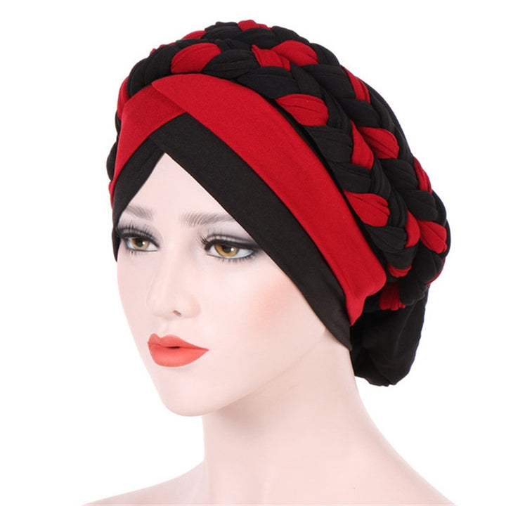 Two-color Braided Milk Silk Turban Cap, M（56-58cm）