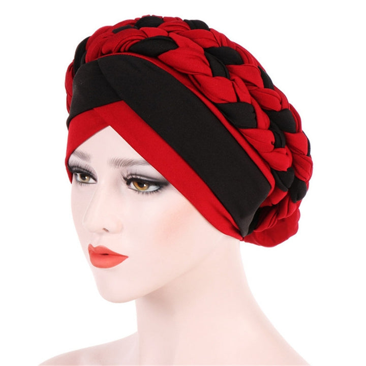 Two-color Braided Milk Silk Turban Cap, M（56-58cm）