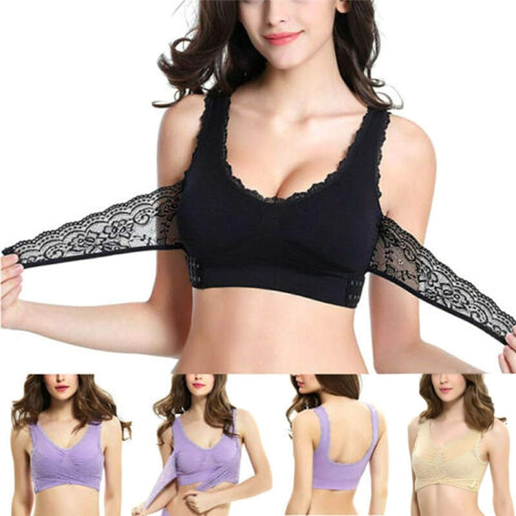 Front Cross Side Buckle Wireless Lace Bra Breathable Sport For Women, M, L, XL