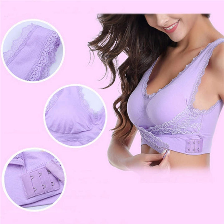 Front Cross Side Buckle Wireless Lace Bra Breathable Sport For Women, M, L, XL