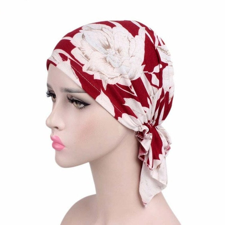 Stretch Cotton Printed Turban Cap Chemotherapy Cap Toe Cap, One Size