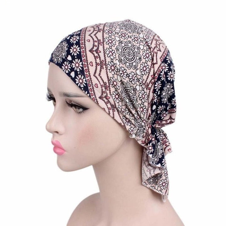 Stretch Cotton Printed Turban Cap Chemotherapy Cap Toe Cap, One Size