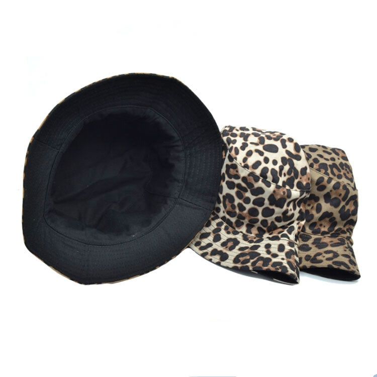 Leopard Double-sided Wearable Fisherman Hat Outdoor Sun Hat Retro Basin Hat, One Size