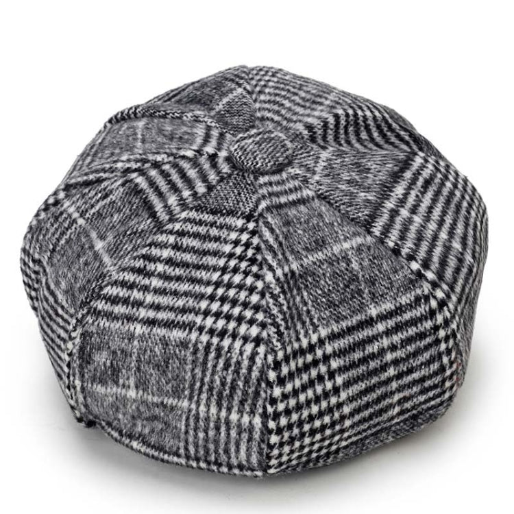 Autumn and Winter Retro Style Woolen Plaid Beret Octagonal Cap, 58cm