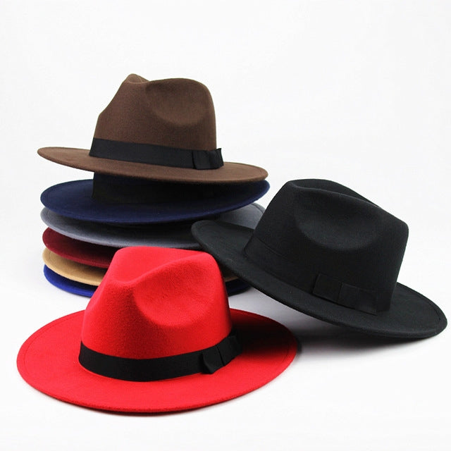 Men / Women Retro British Style Wool Jazz Cap Big Edge Sun Hat