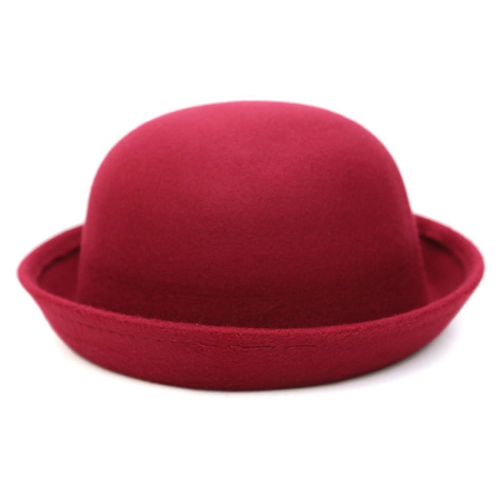 Autumn and Winter Women Simple British Style Felt Hat Rolled Brim Dome Wool Hat