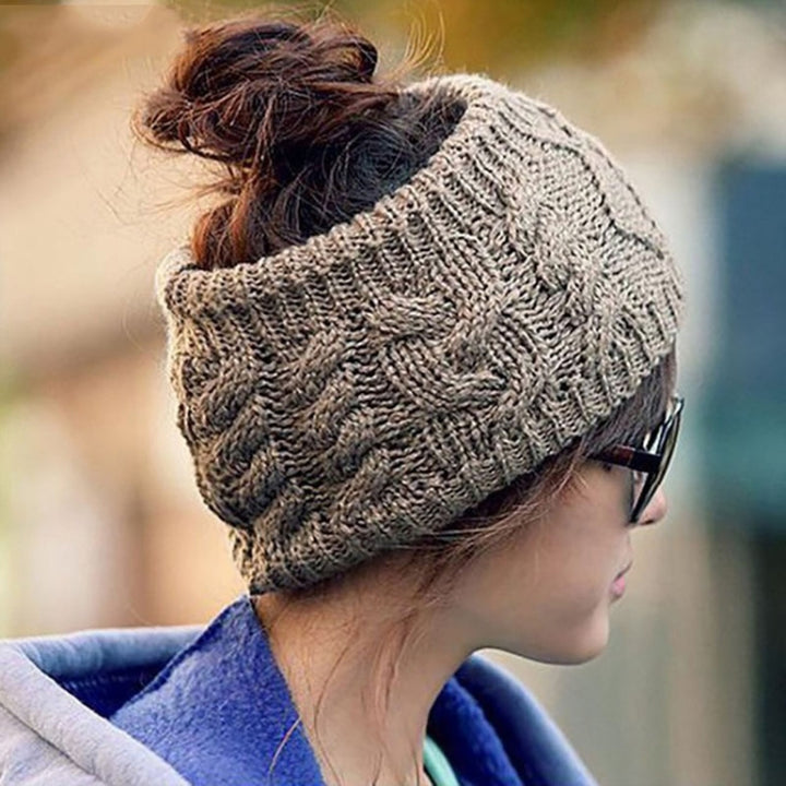 Women Autumn / Winter Topless Twist Knit Wool Warm Hat Headband Earmuffs