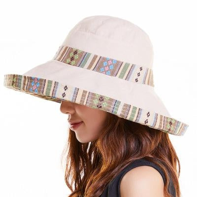 Summer Ladies National Style Double-sided Wearable Beach Hats Big Edge Sunhat, One Size