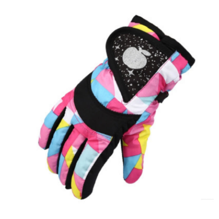 Children Full Finger Ski Gloves Waterproof Padded Warm Riding Gloves, 3-6 Years Old