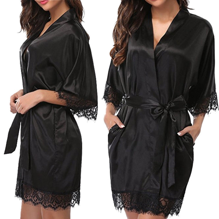 Half Sleeve Robe Women Faux Silk Pajama Sexy Night Dress, L, M, S, XL