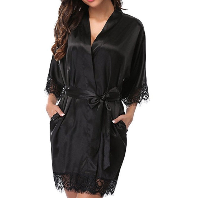 Half Sleeve Robe Women Faux Silk Pajama Sexy Night Dress, L, M, S, XL