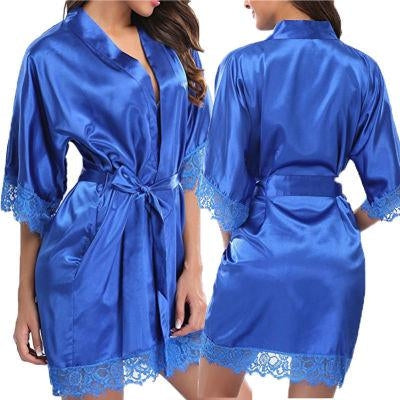 Half Sleeve Robe Women Faux Silk Pajama Sexy Night Dress, L, M, S, XL