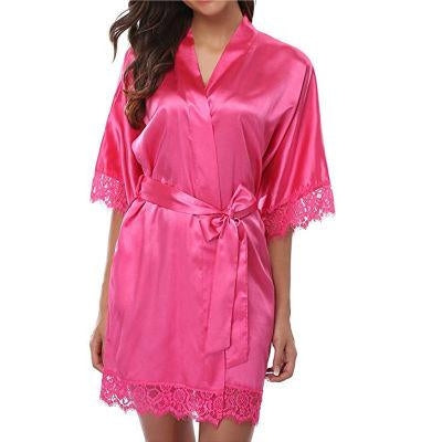 Half Sleeve Robe Women Faux Silk Pajama Sexy Night Dress, L, M, S, XL