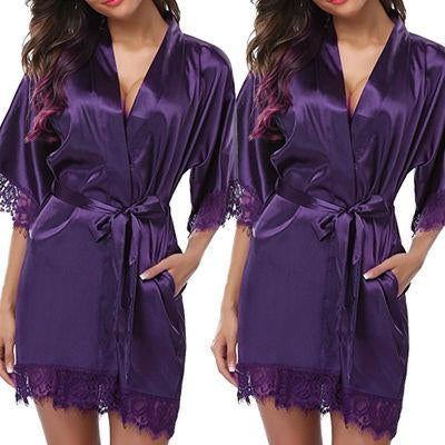 Half Sleeve Robe Women Faux Silk Pajama Sexy Night Dress, L, M, S, XL