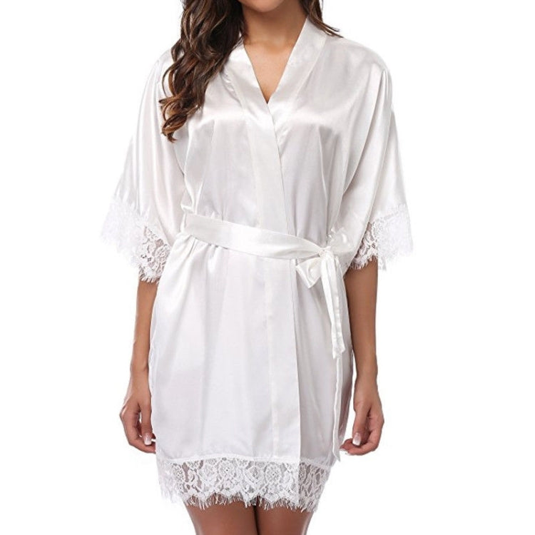 Half Sleeve Robe Women Faux Silk Pajama Sexy Night Dress, L, M, S, XL