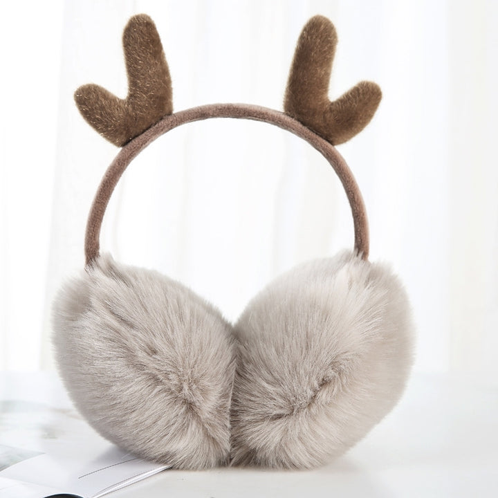 Antler Plush Earmuffs Winter Warm Fashion Retractable Ear Warmer, One Size