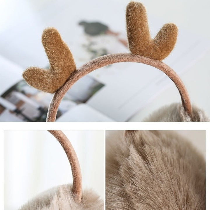 Antler Plush Earmuffs Winter Warm Fashion Retractable Ear Warmer, One Size