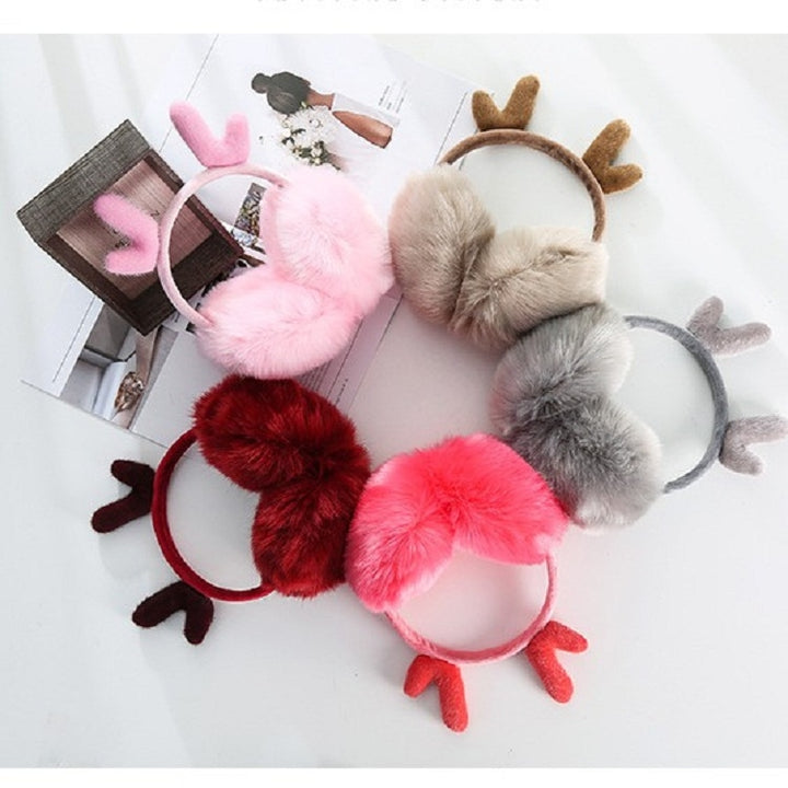 Antler Plush Earmuffs Winter Warm Fashion Retractable Ear Warmer, One Size