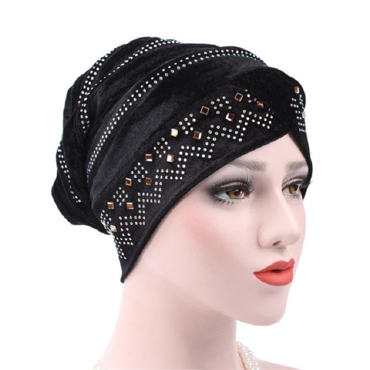 Pleuche Rhinestone Turban Hat Stacking Hat, Adjustable