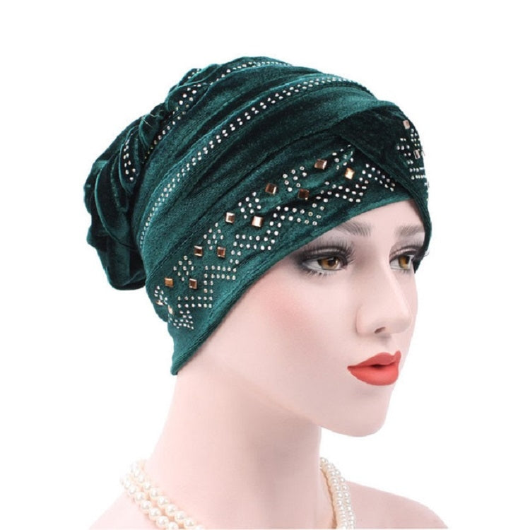 Pleuche Rhinestone Turban Hat Stacking Hat, Adjustable