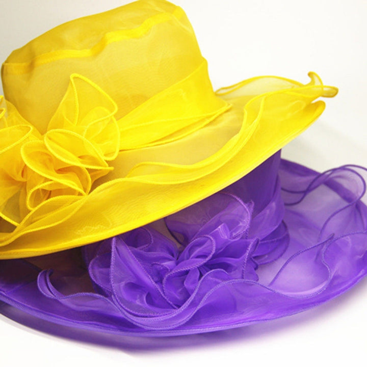 Women Spring and Summer Wide-brim Organza Hat Beach Folding Sun Hat