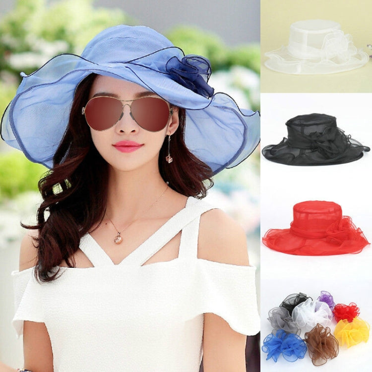 Women Spring and Summer Wide-brim Organza Hat Beach Folding Sun Hat