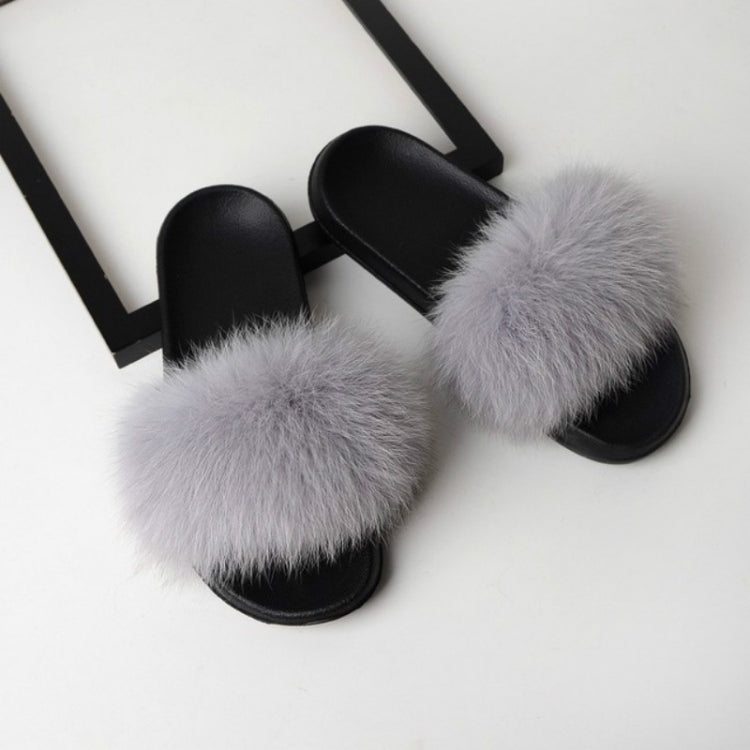 Fox Fur Slippers Flip-flops Non-slip Flat Fur Shoes Sandals for Women, 36-37(23cm)