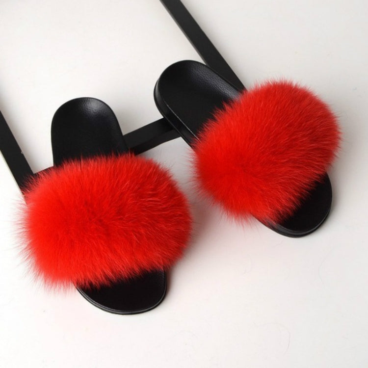 Fox Fur Slippers Flip-flops Non-slip Flat Fur Shoes Sandals for Women, 36-37(23cm)