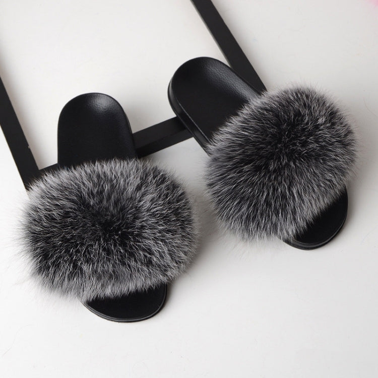 Fox Fur Slippers Flip-flops Non-slip Flat Fur Shoes Sandals for Women, 38-39(24cm)