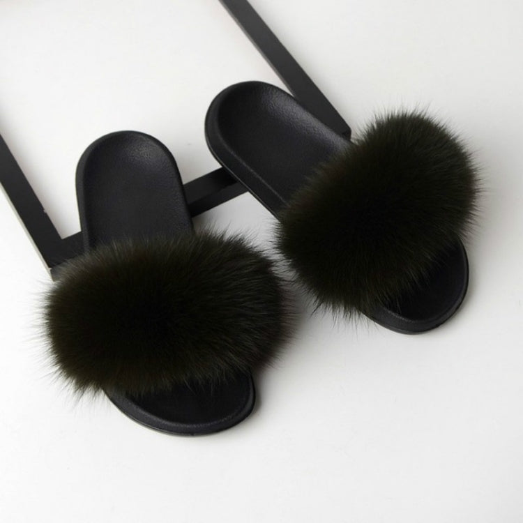 Fox Fur Slippers Flip-flops Non-slip Flat Fur Shoes Sandals for Women, 38-39(24cm)