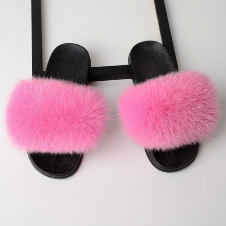 Fox Fur Slippers Flip-flops Non-slip Flat Fur Shoes Sandals for Women, 40-41(25cm)