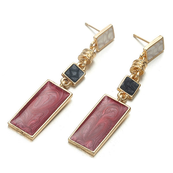 Female Small Fresh Oil Drop Rectangular Earrings Houndstooth Color Contrast Geometric Long Earrings