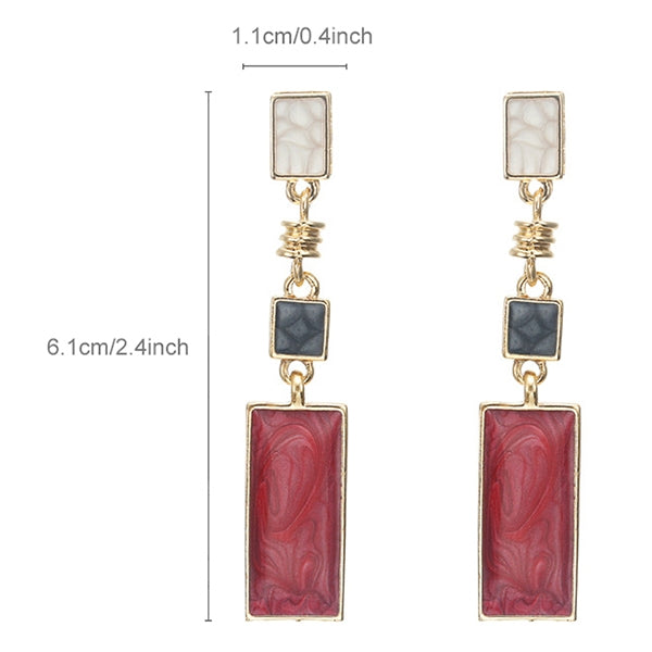 Female Small Fresh Oil Drop Rectangular Earrings Houndstooth Color Contrast Geometric Long Earrings