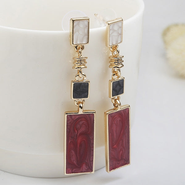 Female Small Fresh Oil Drop Rectangular Earrings Houndstooth Color Contrast Geometric Long Earrings