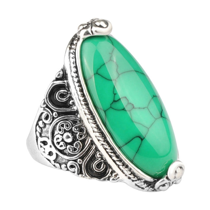 Fashion Vintage Oval Turquoise Flower Ring Women Antique Silver Jewelry, 7, 8, 9, 10