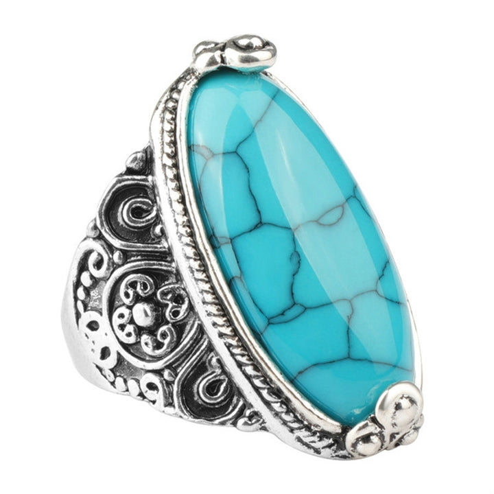 Fashion Vintage Oval Turquoise Flower Ring Women Antique Silver Jewelry, 7, 8, 9, 10